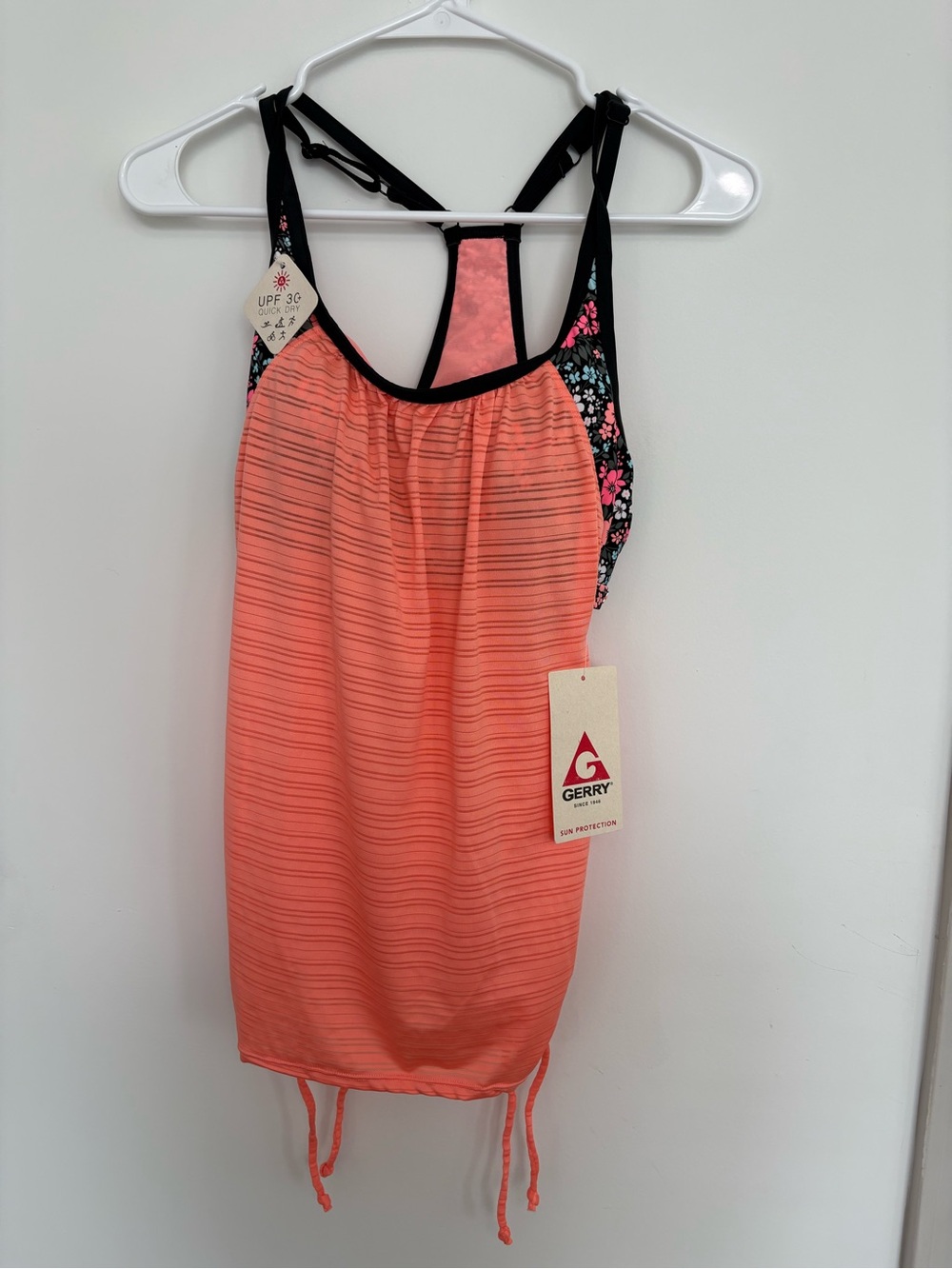 Gerry Weber Coral Striped Tankini Top with Black Floral Back